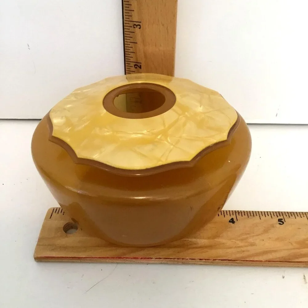 VTG Butterscotch Bakelite Style Hair Receiver Lidded Vanity Dish Amber Retro Box